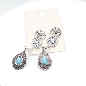 I AM Brand Earrings 3 Pair  Howlite Blue Silver Tone Dangle & Button FREE $HIP!!